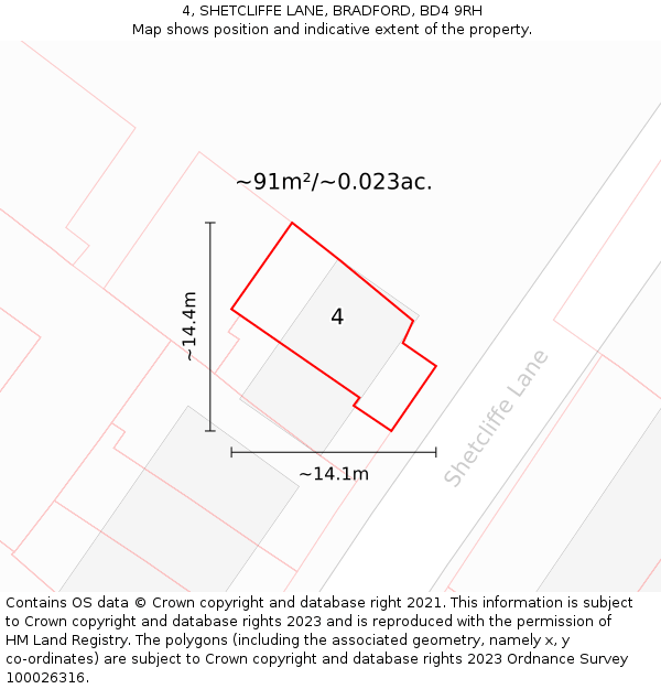 4, SHETCLIFFE LANE, BRADFORD, BD4 9RH: Plot and title map