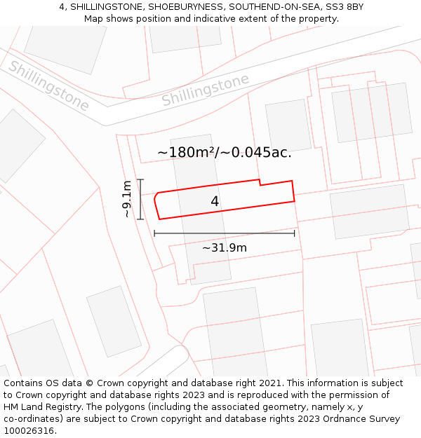 4, SHILLINGSTONE, SHOEBURYNESS, SOUTHEND-ON-SEA, SS3 8BY: Plot and title map