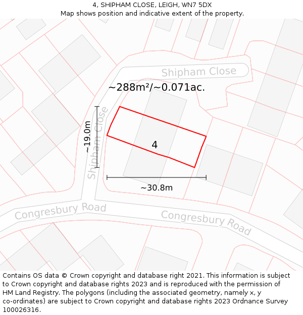 4, SHIPHAM CLOSE, LEIGH, WN7 5DX: Plot and title map