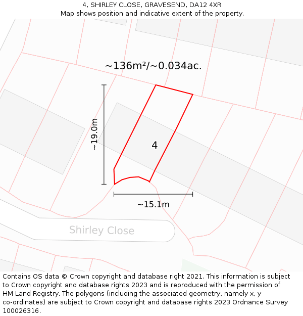 4, SHIRLEY CLOSE, GRAVESEND, DA12 4XR: Plot and title map