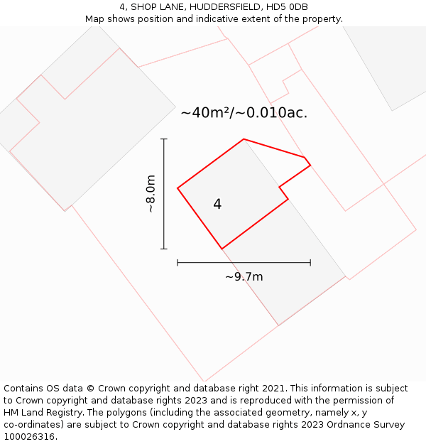 4, SHOP LANE, HUDDERSFIELD, HD5 0DB: Plot and title map