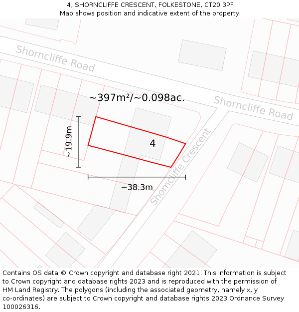 4, SHORNCLIFFE CRESCENT, FOLKESTONE, CT20 3PF: Plot and title map