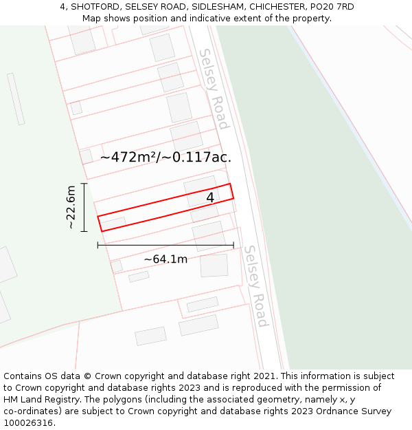 4, SHOTFORD, SELSEY ROAD, SIDLESHAM, CHICHESTER, PO20 7RD: Plot and title map