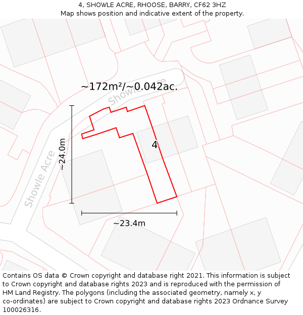 4, SHOWLE ACRE, RHOOSE, BARRY, CF62 3HZ: Plot and title map