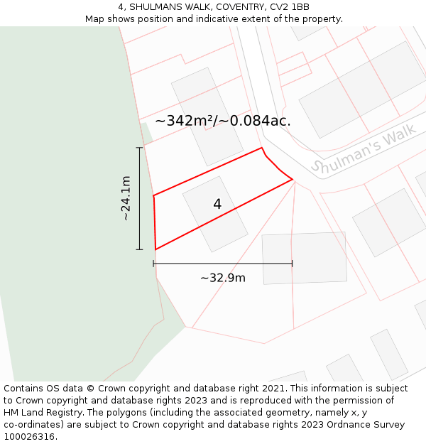 4, SHULMANS WALK, COVENTRY, CV2 1BB: Plot and title map