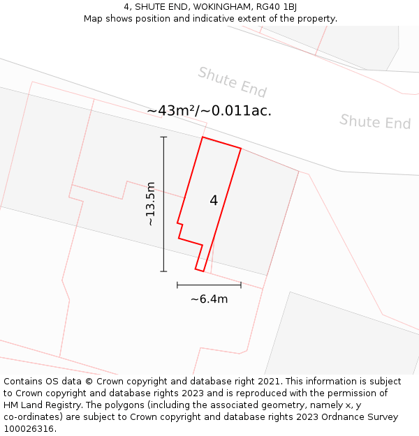 4, SHUTE END, WOKINGHAM, RG40 1BJ: Plot and title map