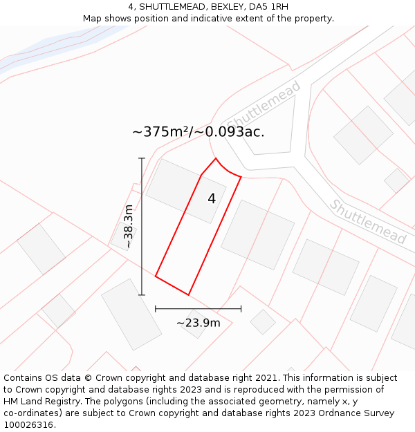 4, SHUTTLEMEAD, BEXLEY, DA5 1RH: Plot and title map