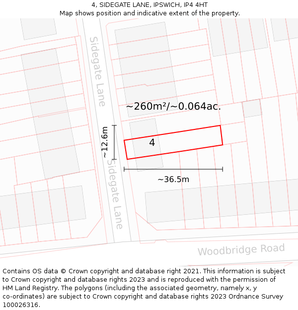4, SIDEGATE LANE, IPSWICH, IP4 4HT: Plot and title map