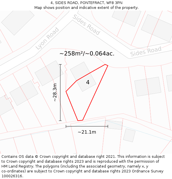 4, SIDES ROAD, PONTEFRACT, WF8 3PN: Plot and title map