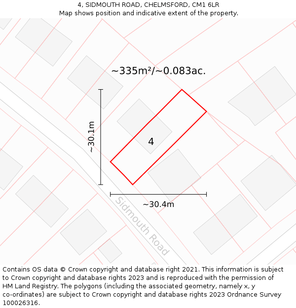 4, SIDMOUTH ROAD, CHELMSFORD, CM1 6LR: Plot and title map