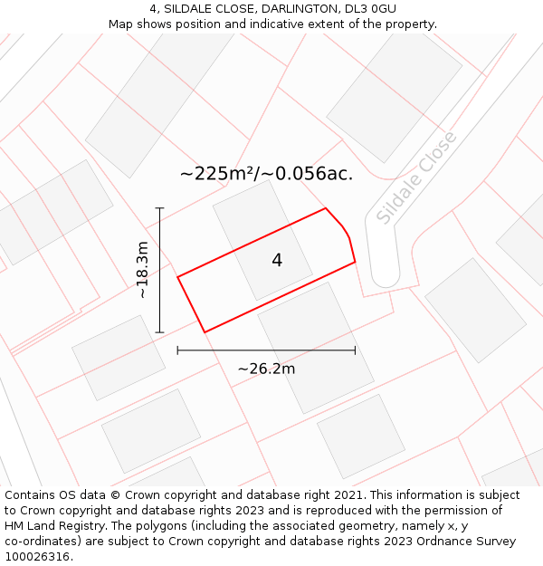 4, SILDALE CLOSE, DARLINGTON, DL3 0GU: Plot and title map