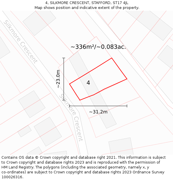 4, SILKMORE CRESCENT, STAFFORD, ST17 4JL: Plot and title map