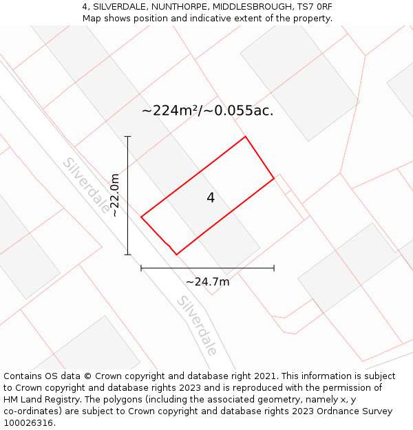 4, SILVERDALE, NUNTHORPE, MIDDLESBROUGH, TS7 0RF: Plot and title map