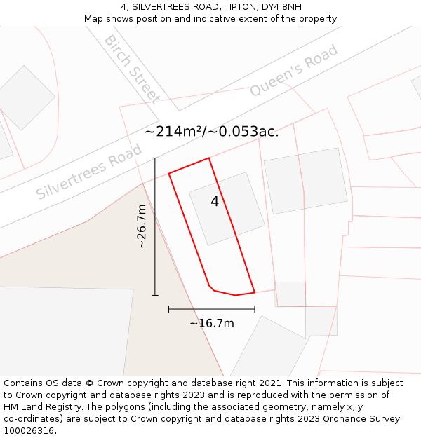 4, SILVERTREES ROAD, TIPTON, DY4 8NH: Plot and title map