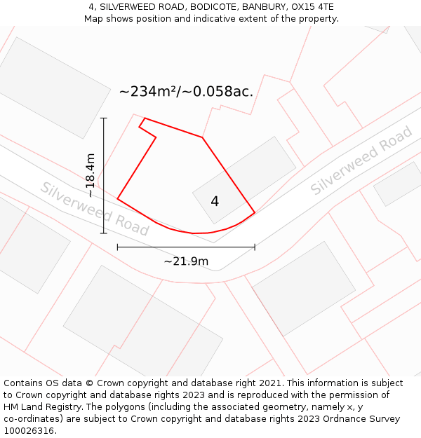 4, SILVERWEED ROAD, BODICOTE, BANBURY, OX15 4TE: Plot and title map
