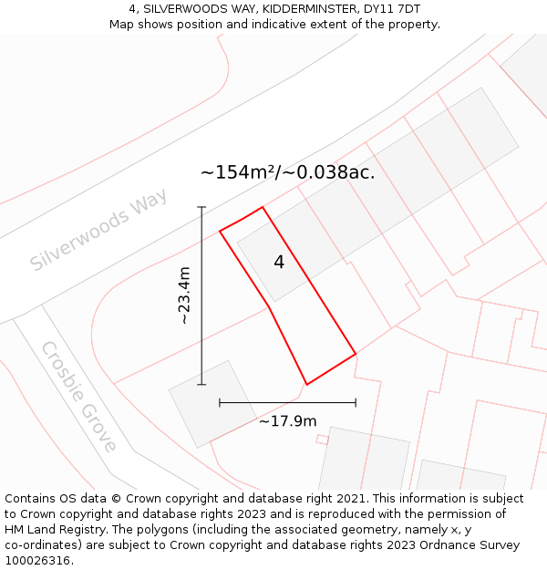 4, SILVERWOODS WAY, KIDDERMINSTER, DY11 7DT: Plot and title map