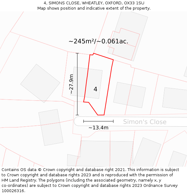 4, SIMONS CLOSE, WHEATLEY, OXFORD, OX33 1SU: Plot and title map