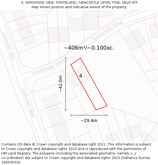 4, SIMONSIDE VIEW, PONTELAND, NEWCASTLE UPON TYNE, NE20 9TF: Plot and title map