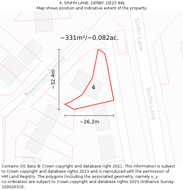 4, SINFIN LANE, DERBY, DE23 8WJ: Plot and title map
