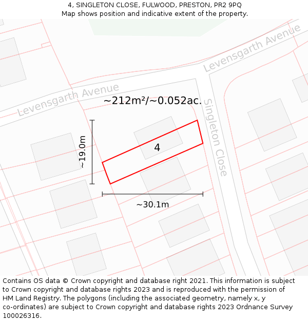 4, SINGLETON CLOSE, FULWOOD, PRESTON, PR2 9PQ: Plot and title map
