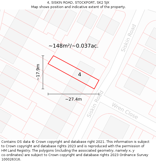 4, SISKIN ROAD, STOCKPORT, SK2 5JX: Plot and title map