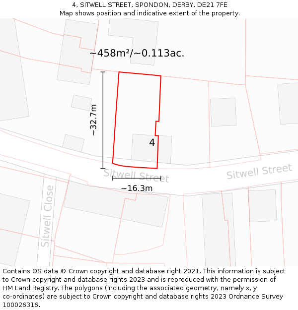 4, SITWELL STREET, SPONDON, DERBY, DE21 7FE: Plot and title map