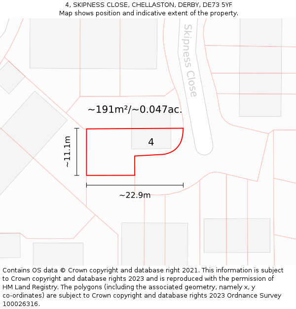 4, SKIPNESS CLOSE, CHELLASTON, DERBY, DE73 5YF: Plot and title map