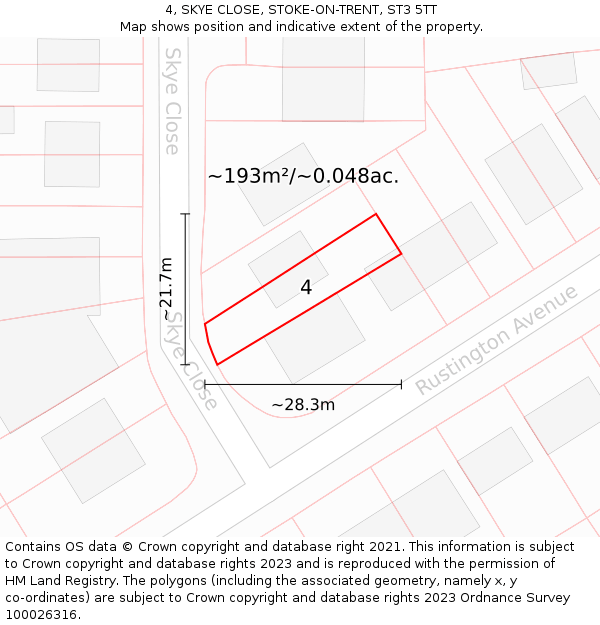 4, SKYE CLOSE, STOKE-ON-TRENT, ST3 5TT: Plot and title map