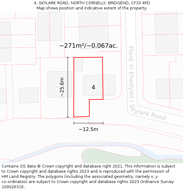 4, SKYLARK ROAD, NORTH CORNELLY, BRIDGEND, CF33 4PD: Plot and title map
