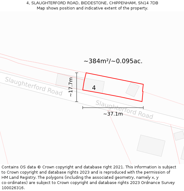 4, SLAUGHTERFORD ROAD, BIDDESTONE, CHIPPENHAM, SN14 7DB: Plot and title map