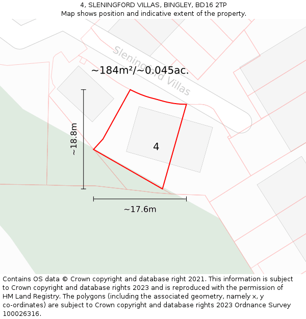 4, SLENINGFORD VILLAS, BINGLEY, BD16 2TP: Plot and title map