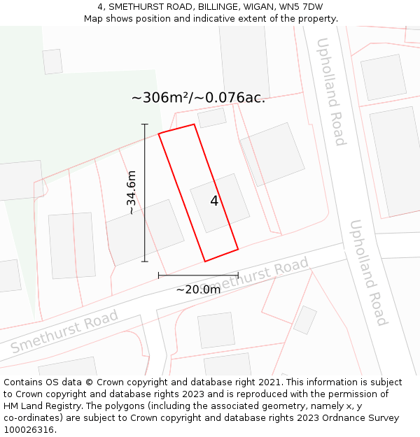 4, SMETHURST ROAD, BILLINGE, WIGAN, WN5 7DW: Plot and title map