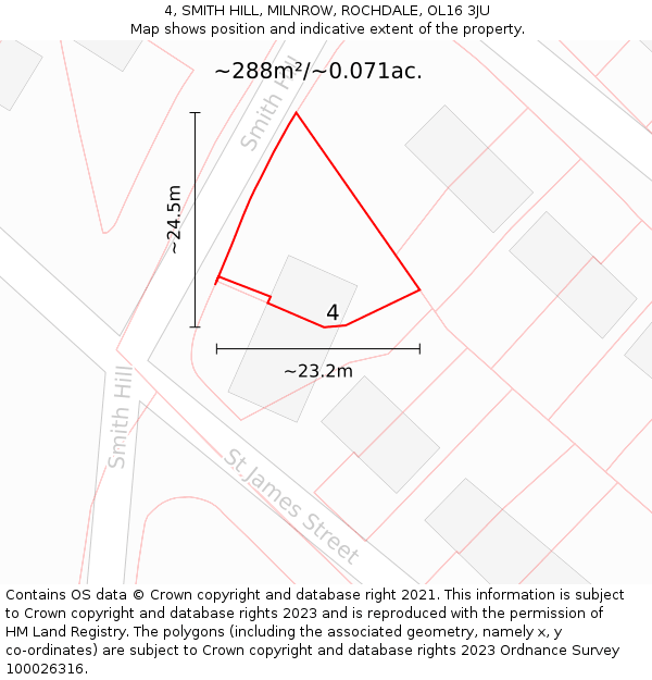 4, SMITH HILL, MILNROW, ROCHDALE, OL16 3JU: Plot and title map