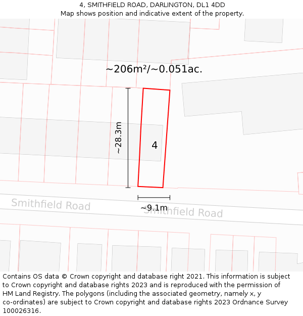 4, SMITHFIELD ROAD, DARLINGTON, DL1 4DD: Plot and title map