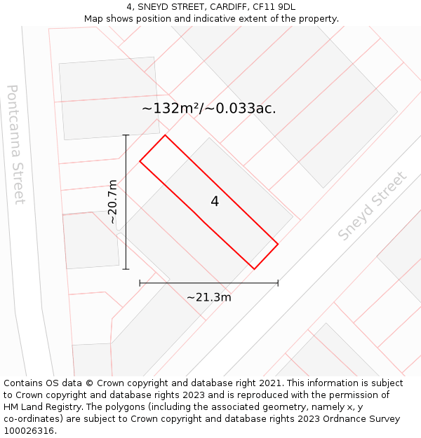 4, SNEYD STREET, CARDIFF, CF11 9DL: Plot and title map