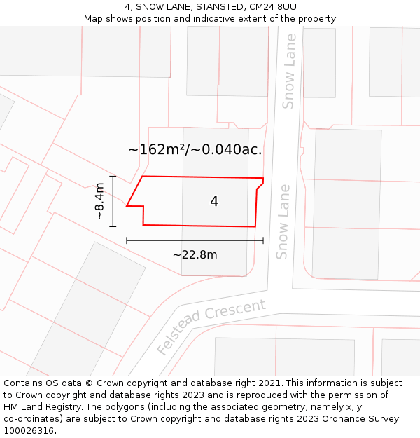 4, SNOW LANE, STANSTED, CM24 8UU: Plot and title map