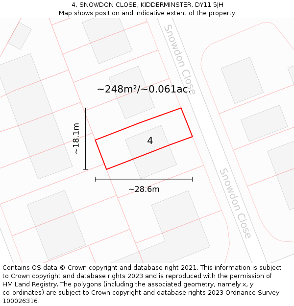 4, SNOWDON CLOSE, KIDDERMINSTER, DY11 5JH: Plot and title map