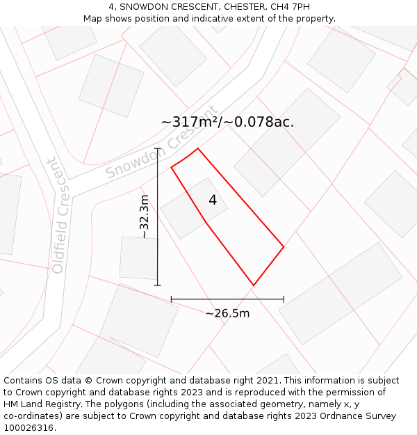 4, SNOWDON CRESCENT, CHESTER, CH4 7PH: Plot and title map