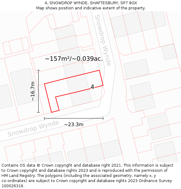 4, SNOWDROP WYNDE, SHAFTESBURY, SP7 8GX: Plot and title map