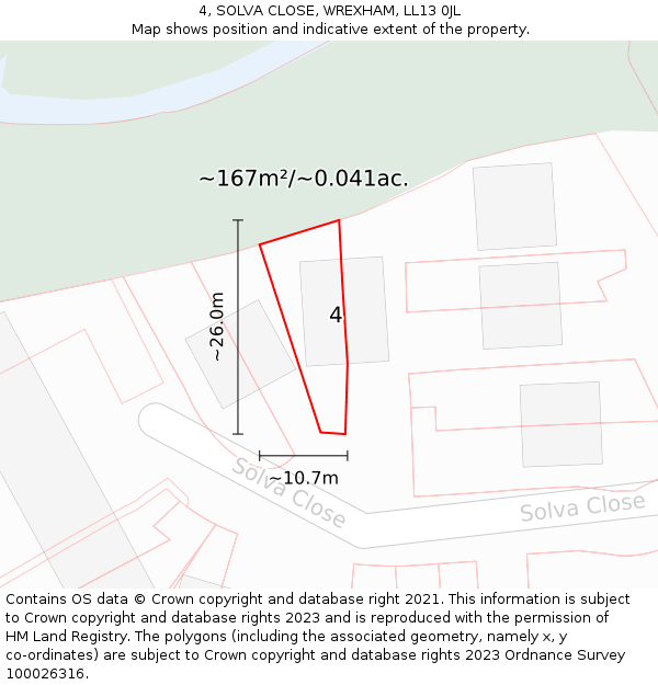 4, SOLVA CLOSE, WREXHAM, LL13 0JL: Plot and title map