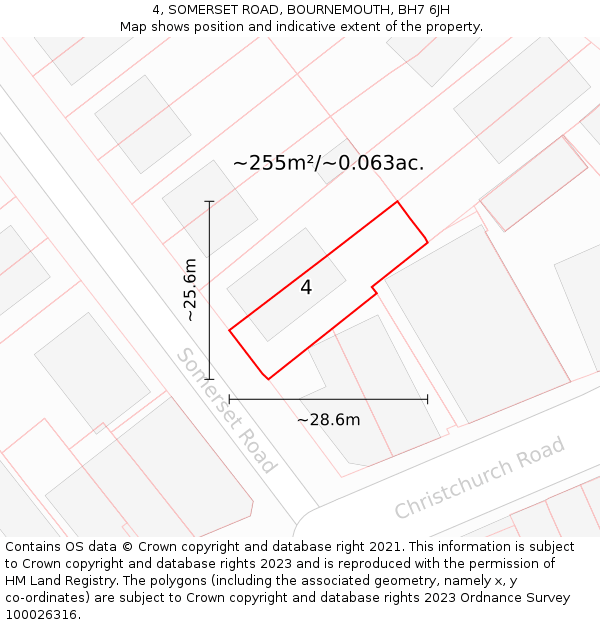 4, SOMERSET ROAD, BOURNEMOUTH, BH7 6JH: Plot and title map