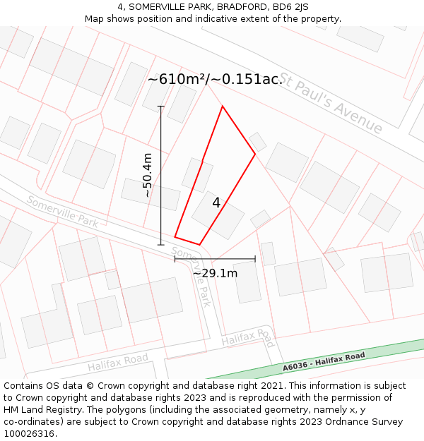 4, SOMERVILLE PARK, BRADFORD, BD6 2JS: Plot and title map