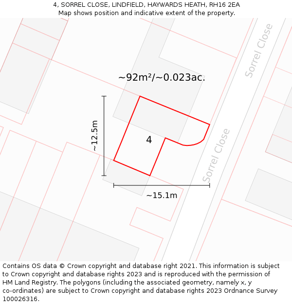 4, SORREL CLOSE, LINDFIELD, HAYWARDS HEATH, RH16 2EA: Plot and title map