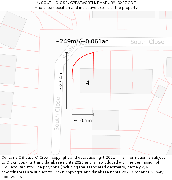 4, SOUTH CLOSE, GREATWORTH, BANBURY, OX17 2DZ: Plot and title map