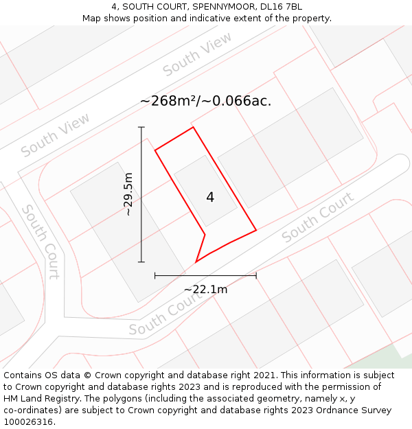 4, SOUTH COURT, SPENNYMOOR, DL16 7BL: Plot and title map