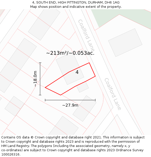 4, SOUTH END, HIGH PITTINGTON, DURHAM, DH6 1AG: Plot and title map