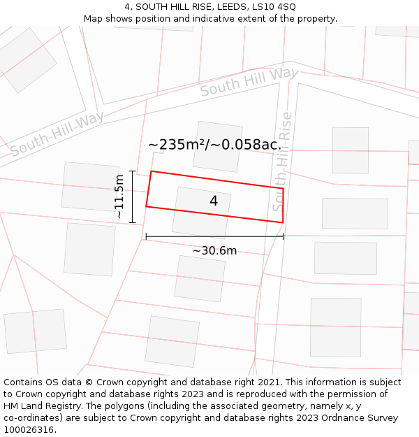 4, SOUTH HILL RISE, LEEDS, LS10 4SQ: Plot and title map