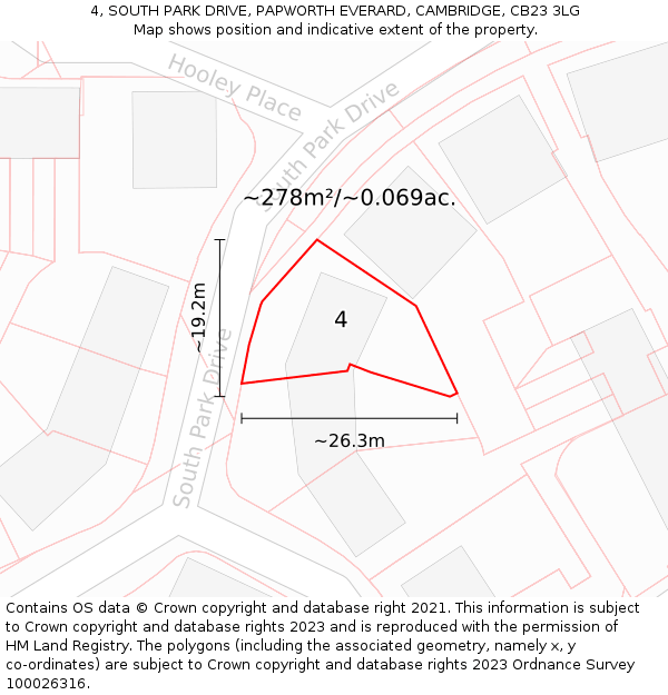 4, SOUTH PARK DRIVE, PAPWORTH EVERARD, CAMBRIDGE, CB23 3LG: Plot and title map