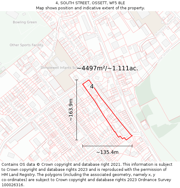 4, SOUTH STREET, OSSETT, WF5 8LE: Plot and title map