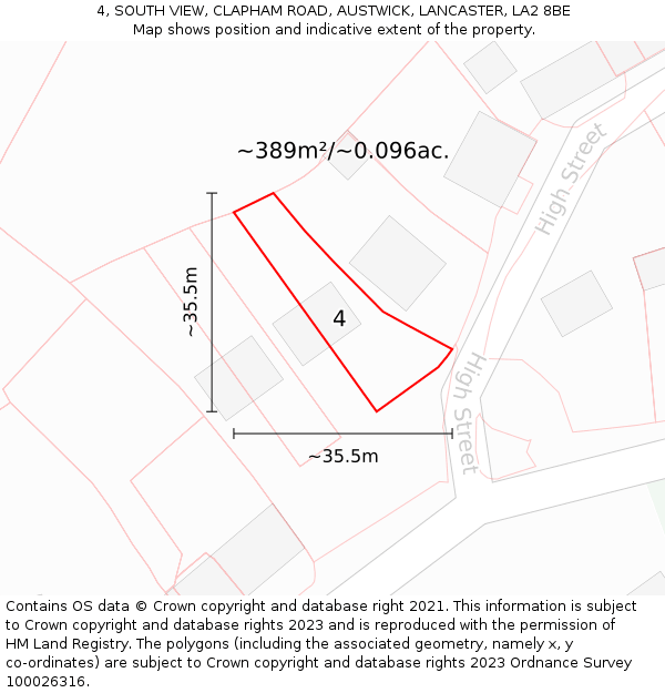 4, SOUTH VIEW, CLAPHAM ROAD, AUSTWICK, LANCASTER, LA2 8BE: Plot and title map